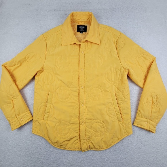 Navy Yard Jacket Mens Small Yellow Quilted Workwear Smiley Face Puffer Polyester - Picture 2 of 8